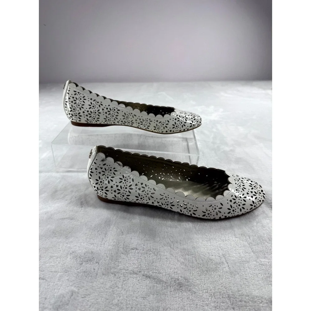 Coach Metallic Carsin Laser Cut Ballet Flats Women's 7.5b White Floral Round Toe